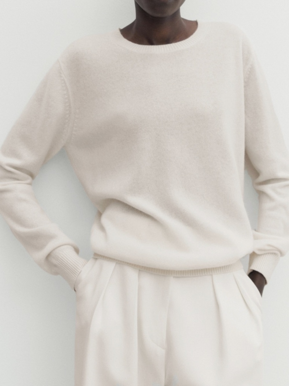 Massimo Dutti 100% Cashmere Cream Crewneck Sweater size M